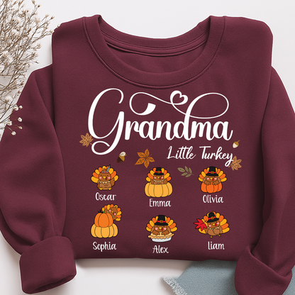 Full Grandma Little Turkey Sweatshirt, Custom Gifts for Grandma and Grandchild