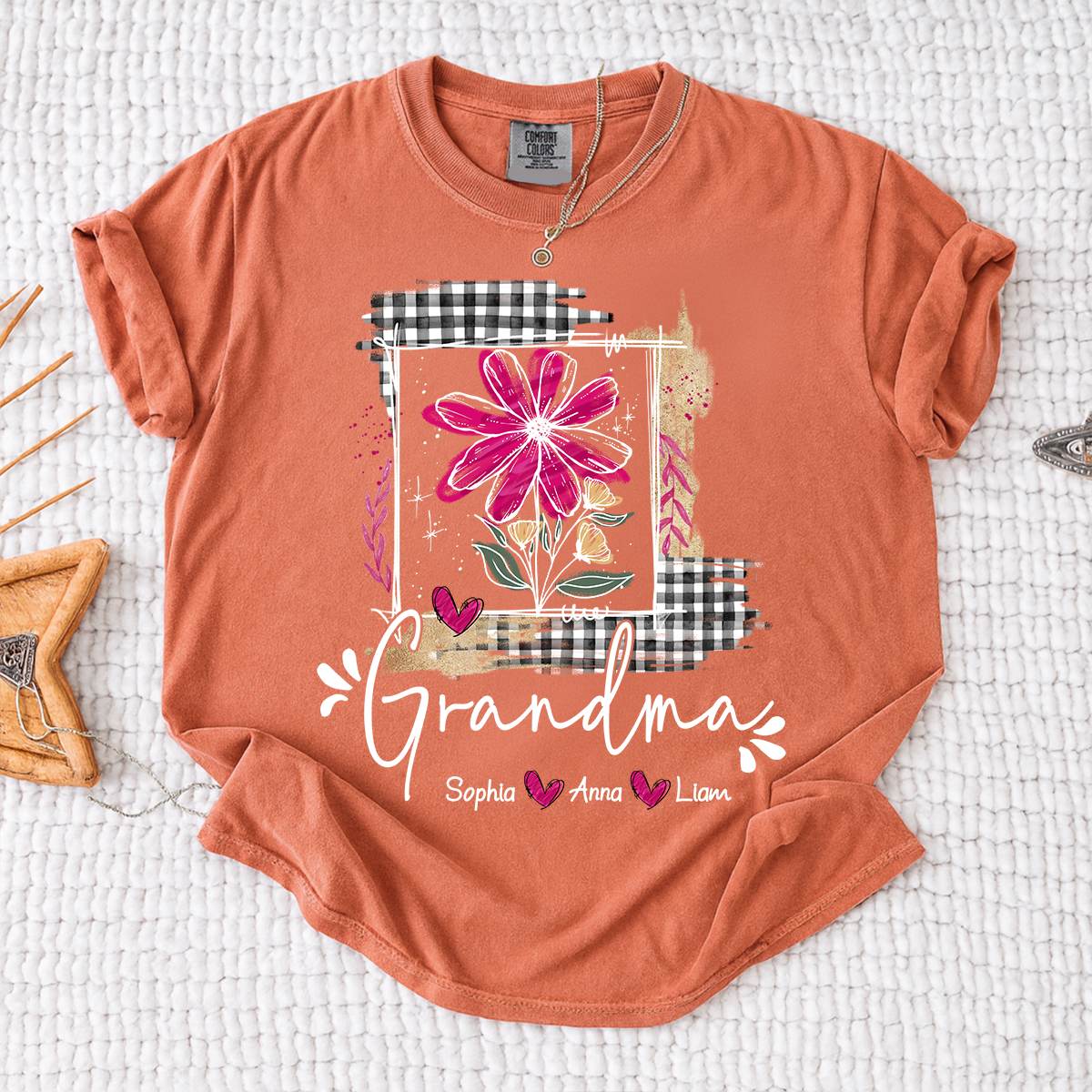Comfort Colors® Personalized Grandma Shirt with Family Names, Custom Floral Daisy Design, Perfect Gift for Grandma