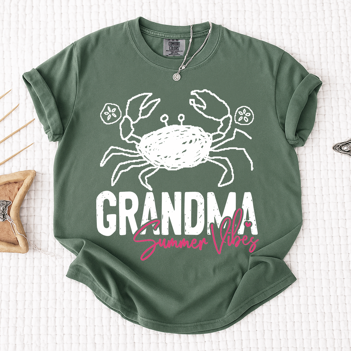 Personalized Grandma Summer Crab T Shirt, Custom Family Names Tee, Cute Crab Beach Graphic Shirt, Gift for Nana and Grandma