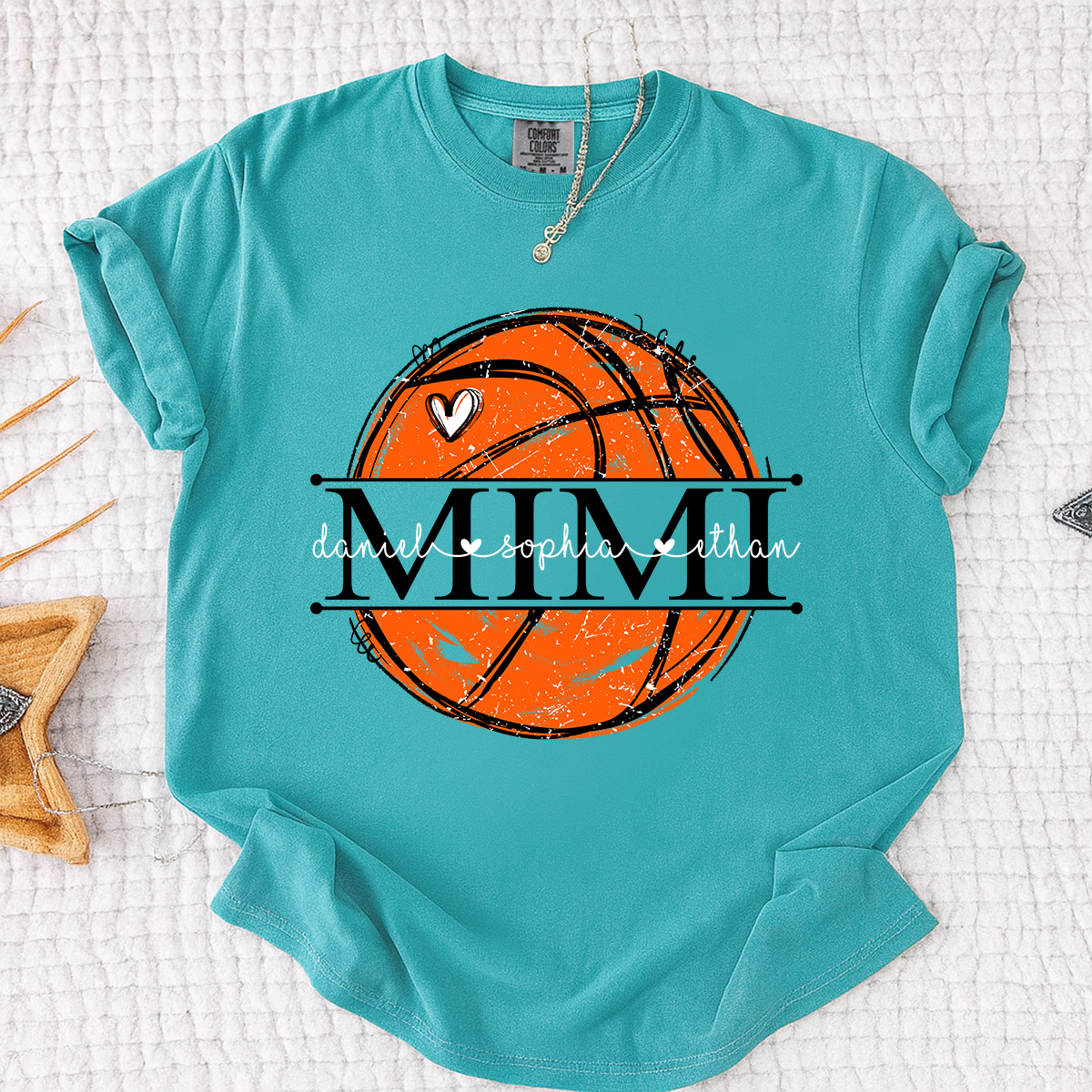 Comfort Basketball Mimi Shirt Personalized with Grandkids Names, Custom Sports Family T Shirt