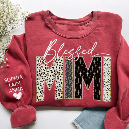 Personalized Blessed Mimi Leopard Sweatshirt – Custom Bible Style Design, Unique Gift for Grandma and Her Grandkids