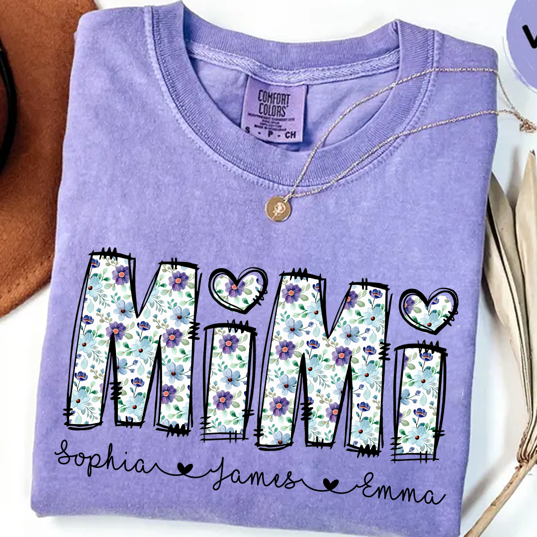 Mimi Shirt with Grandkids' Names – Cute Floral Design for Grandma
