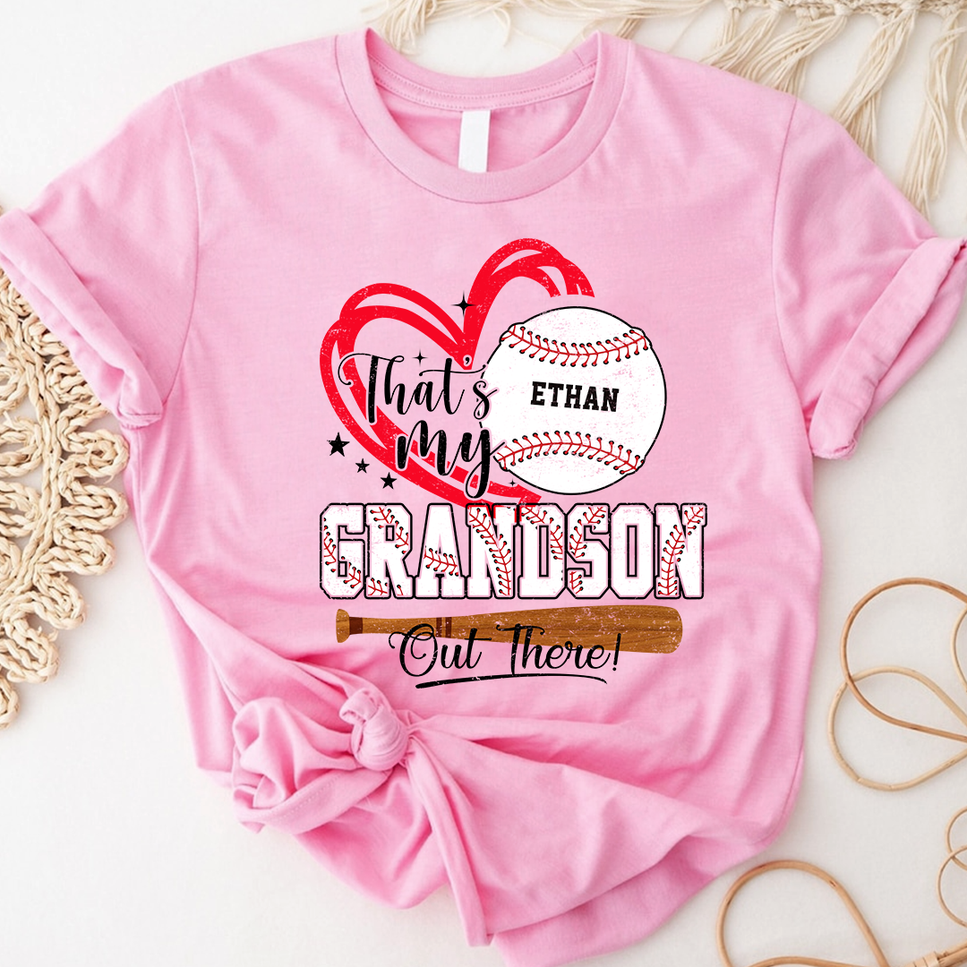 That’s My Grandson Out There Baseball Shirt, Personalized Sports Family T Shirt with Custom Name