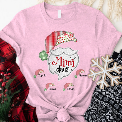 Custom Mimi Claus With Grandkids Christmas T-Shirt