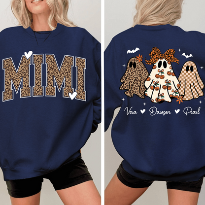 Personalized Mimi Leopard Print Halloween Sweatshirt, Gift for Grandma And Kids