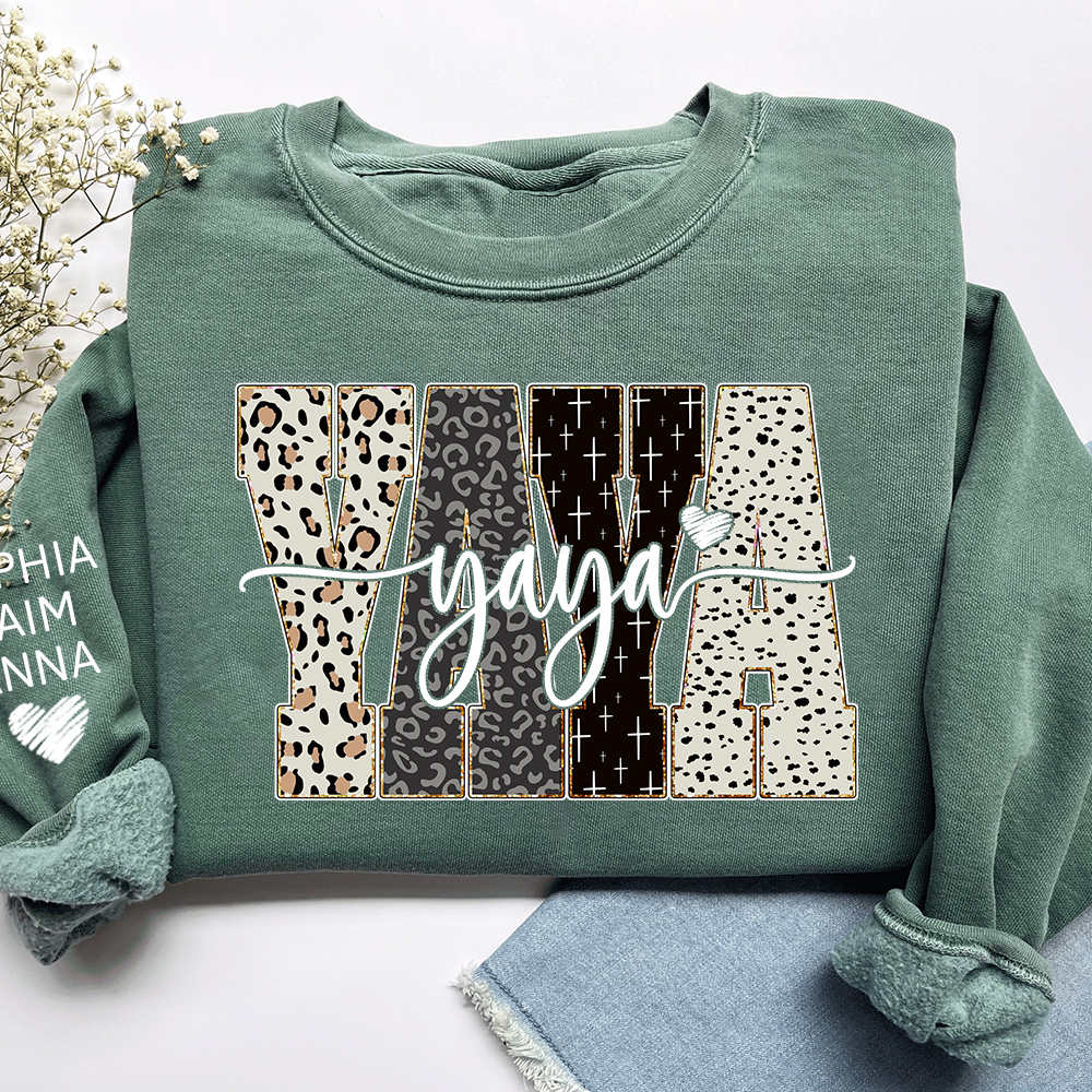 Personalized YaYa Leopard Sweatshirt – Custom Bible Style Design, Unique Gift for Grandma and Her Grandkids