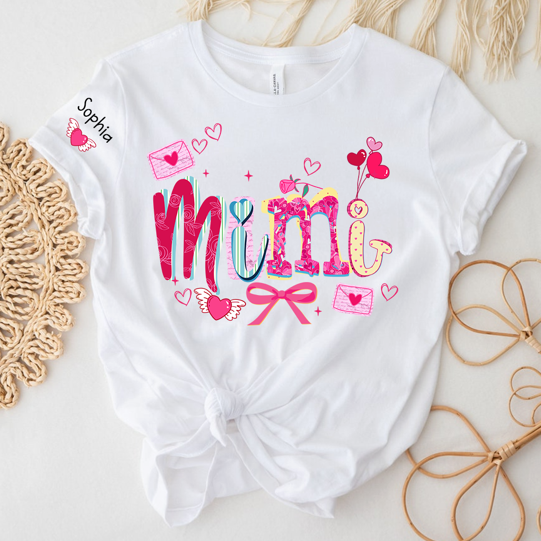 Custom Mimi Valentine Brushstroke T-shirt, Heart Shaped valentine Gift for Grandma And Kids