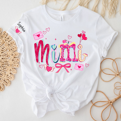 Custom Mimi Valentine Brushstroke T-shirt, Heart Shaped valentine Gift for Grandma And Kids