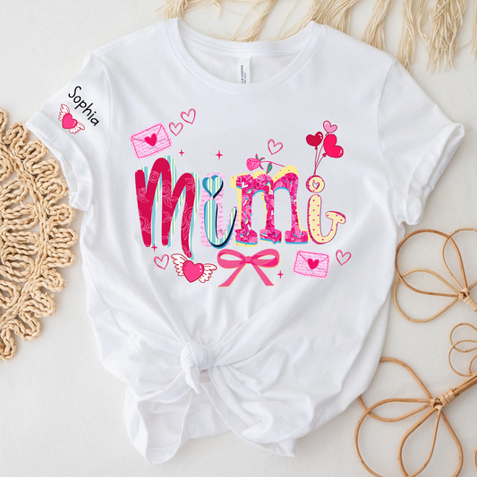 Custom Mimi Valentine Brushstroke T-shirt, Heart Shaped valentine Gift for Grandma And Kids