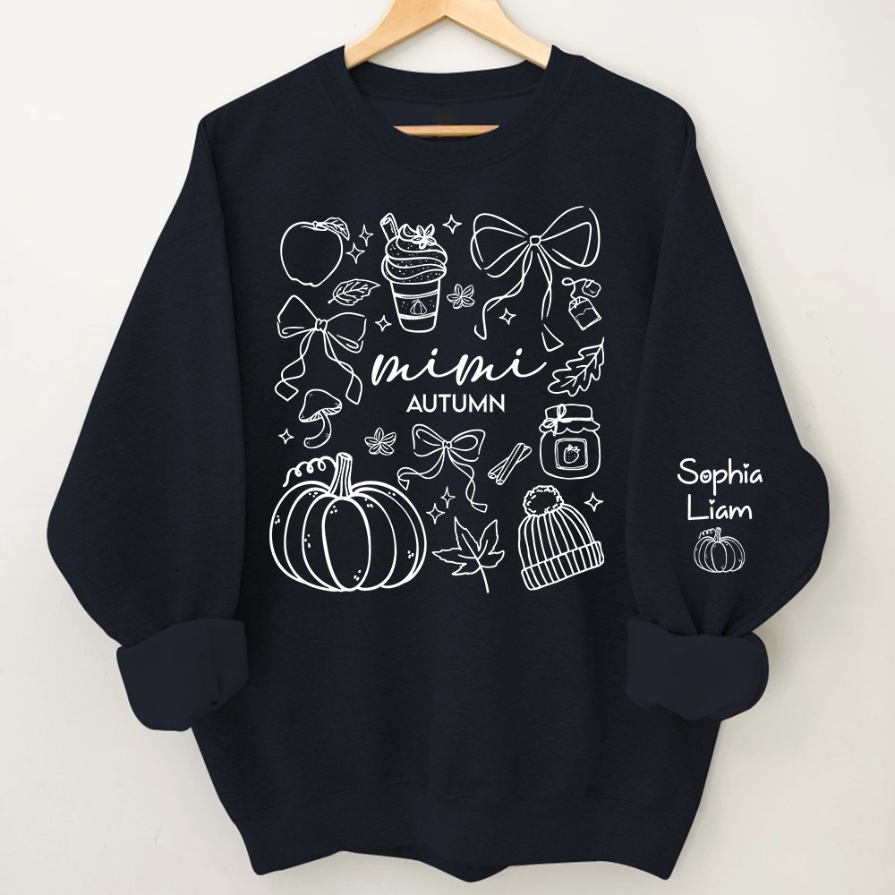 Custom Mimi Autumn Sweatshirt with Grandchildren Names, Personalized Fall Pumpkin Cozy Season Shirt, Grandma Gift