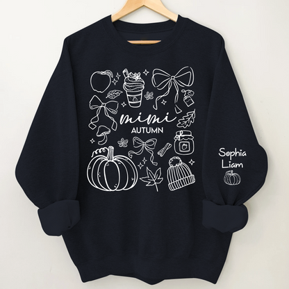 Custom Mimi Autumn Sweatshirt with Grandchildren Names, Personalized Fall Pumpkin Cozy Season Shirt, Grandma Gift