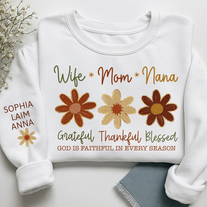 Personalized Grateful Blessed Grateful Sweatshirt, Custom Nicknames of Mom Wife Nana for Mimi and Kids
