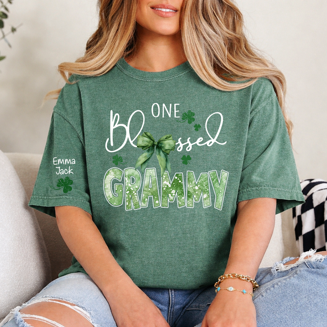 One Blessed Grammy T-Shirt, St Patrick’s Day Shamrock Family T Shirt with For Gift Grandma And Kids