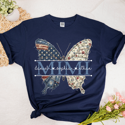 Custom Mimi Butterfly T-Shirt, Patriotic 4th of July Gift For Grandma And Kids