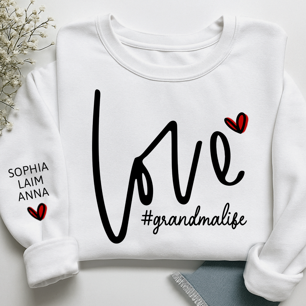 Custom Love Grandma Life Valentine Sweatshirt, Heart Valentine Gifts For Grandma And Kids