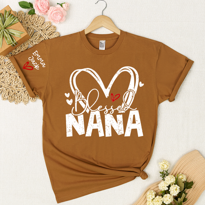 Blessed Nana Shirt, Personalized Family T Shirt with Custom Grandkids Names and Heart Design