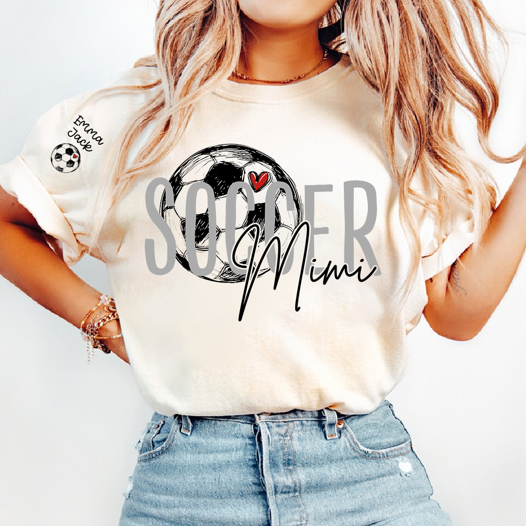Personalized Soccer Mimi Shirt, Custom Grandkids Names and Soccerball Graphic T Shirt