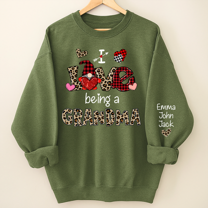 Custom I Love Being A Grandma Leopard – Valentine Sweatshirt with Grandkids Names for Mimi Nana Gigi