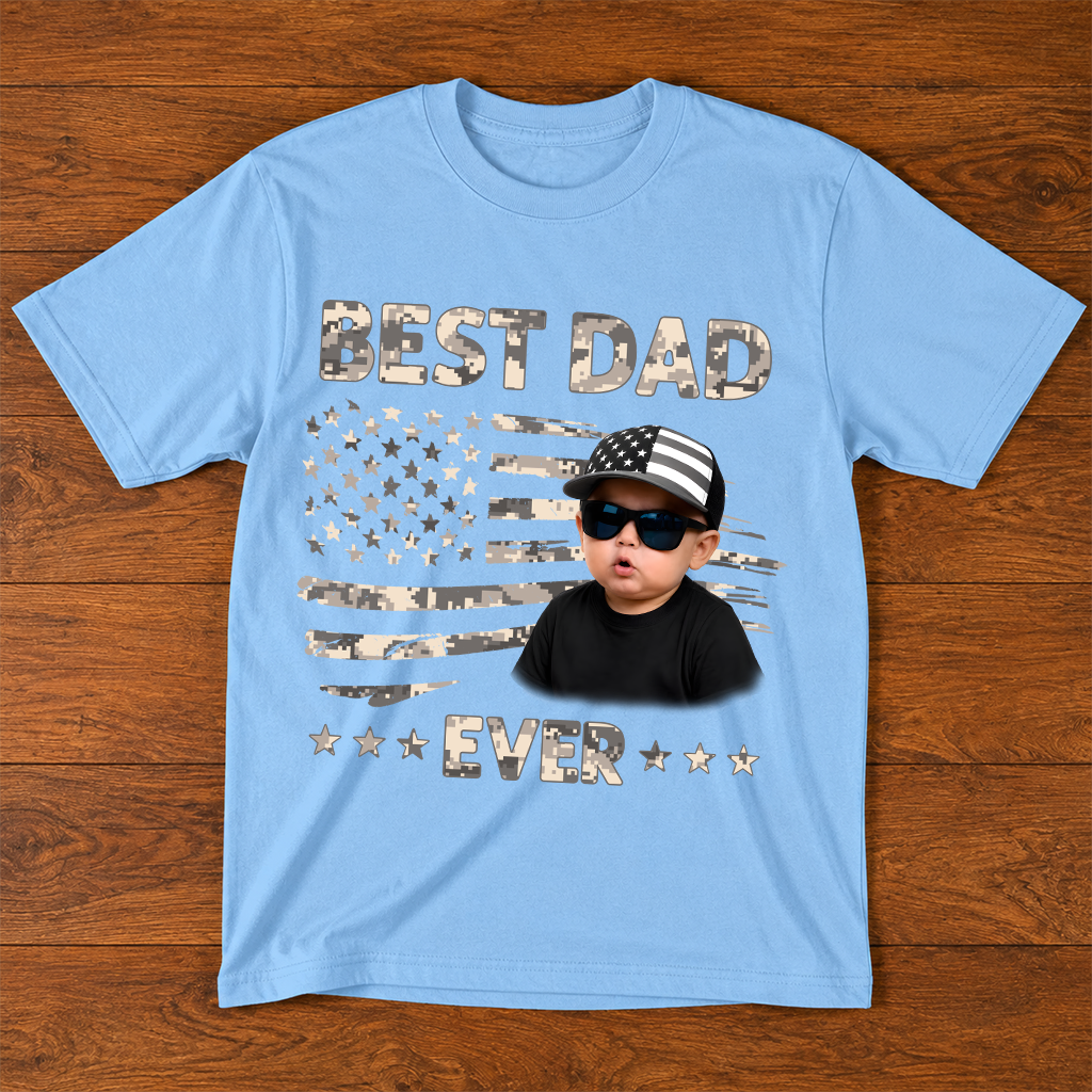 Best Dad Ever T-Shirt – Personalized Custom Baby Photo Gift for Father Papa Birthday Fathers Day