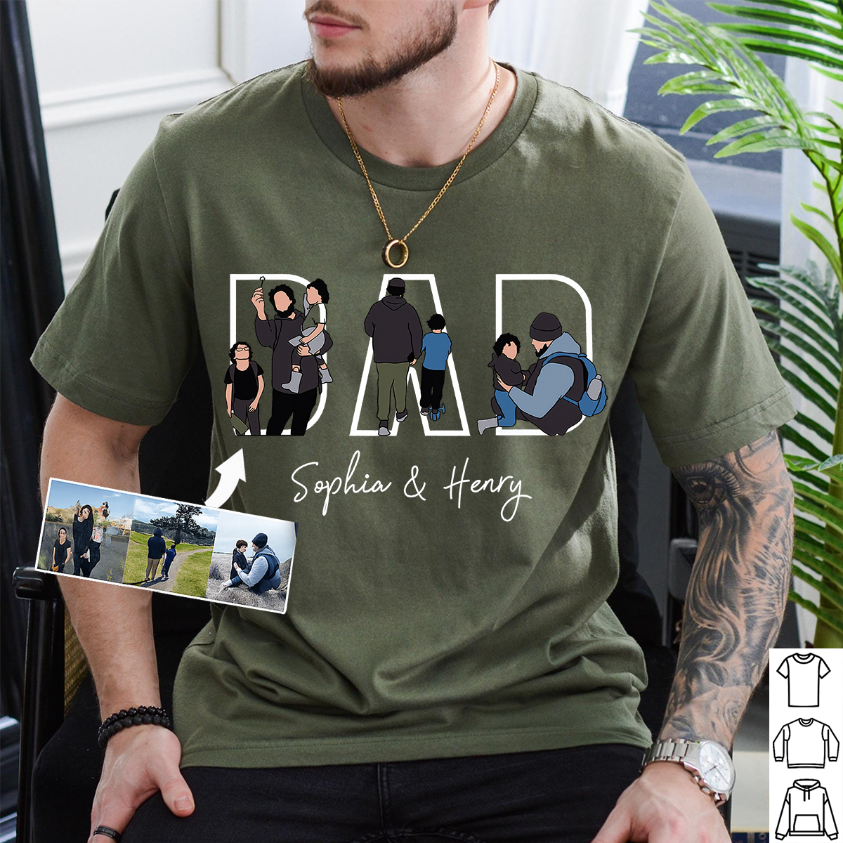 Custom Dad Hoodie Portrait From Photo Embroidered, Personalized Dad Portrait Shirt, Personalized Gifts For Dad, Father's Gift