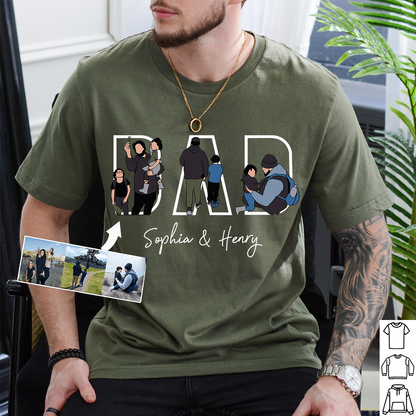 Custom Dad Hoodie Portrait From Photo Embroidered, Personalized Dad Portrait Shirt, Personalized Gifts For Dad, Father's Gift