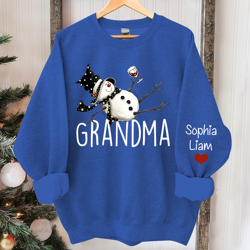 Custom Grandma Snowman And Kids Christmas Sweatshirt