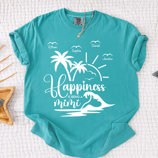 Comfort Colors Personalized Mimi Beach Shirt with Grandkids Names, Happiness Is Being a Mimi Tee, Custom Summer Grandma Gift
