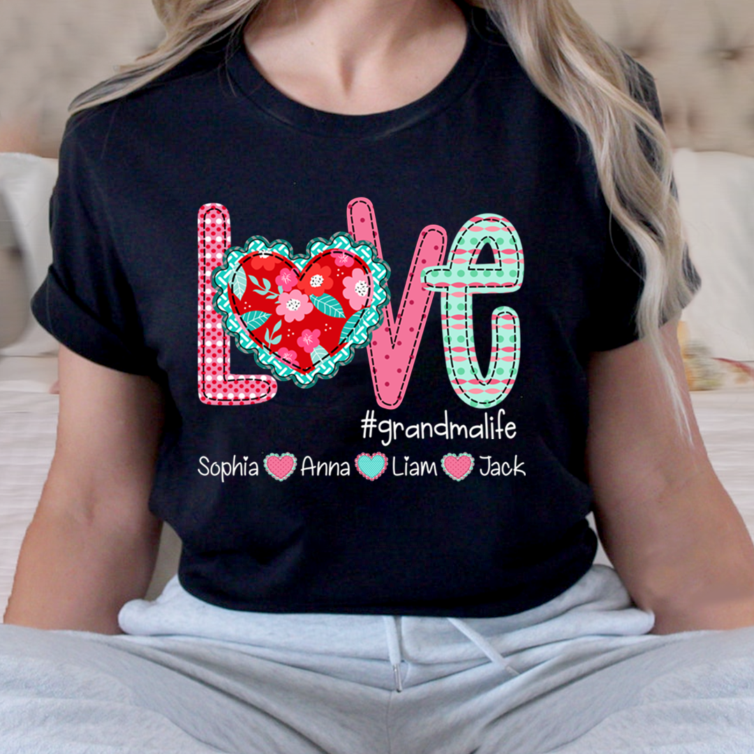 Love Grandma Life Shirt, Personalized Grandma T-Shirt with Custom Kids Names