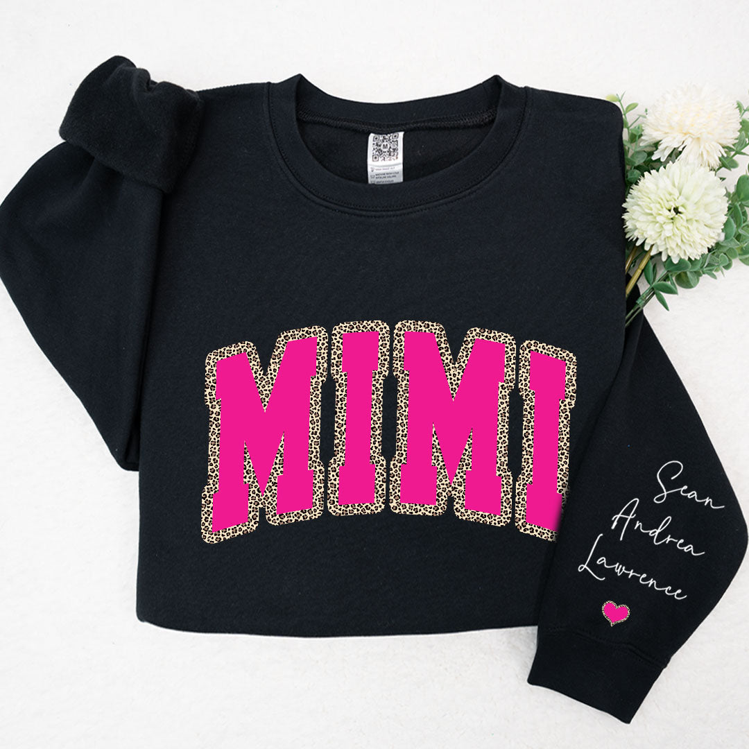 Mimi Leopard Pink And Grandkids Mother's Day Sweatshirt