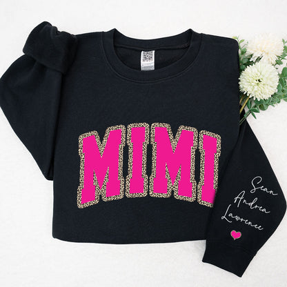 Mimi Leopard Pink And Grandkids Mother's Day Sweatshirt