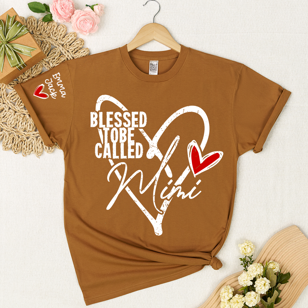 Blessed To Be Called Mimi Shirt with Names on Sleeve, Gift for Mimi