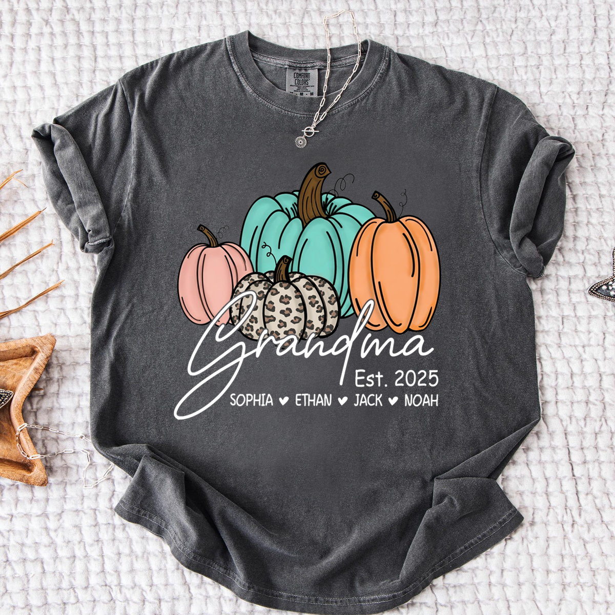 Comfort Colors® Fall Pumpkin Grandma Shirt, Personalized Autumn Gift for Grandma