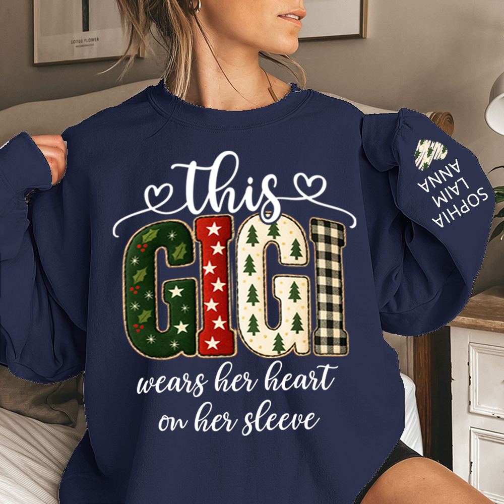 Vintage Grandma Sweatshirt, Patchwork Holiday Letters Sublimation, Grandma Wears Heart on Sleeve