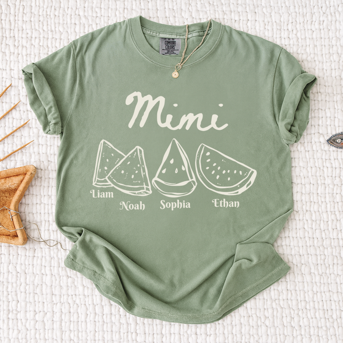 Comfort Colors® Cute Watermelon Mimi Shirt with Names of Grandchildren, Personalized Grandma Tee, Watermelon Summer Gift