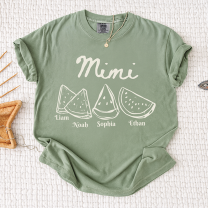 Comfort Colors® Cute Watermelon Mimi Shirt with Names of Grandchildren, Personalized Grandma Tee, Watermelon Summer Gift