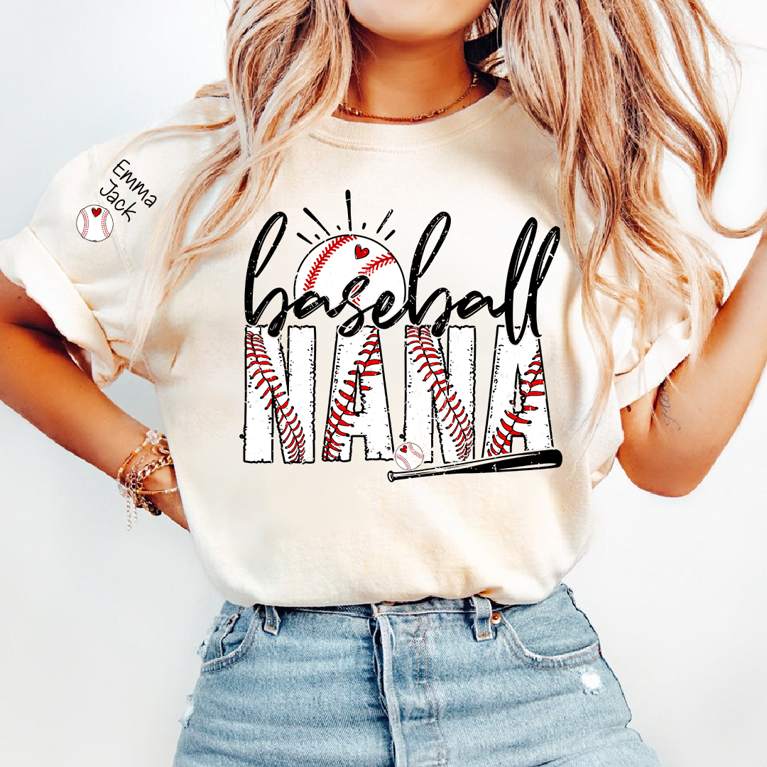 Baseball Nana Personalized T-Shirt, Varsity Style Nana Shirt for Baseball Lovers