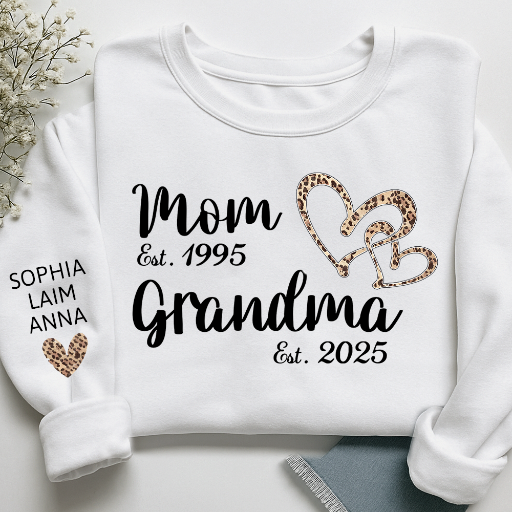 Mom Est Grandma Est personalized sweatshirt, A Loving Gift For The Family On Valentine's Day