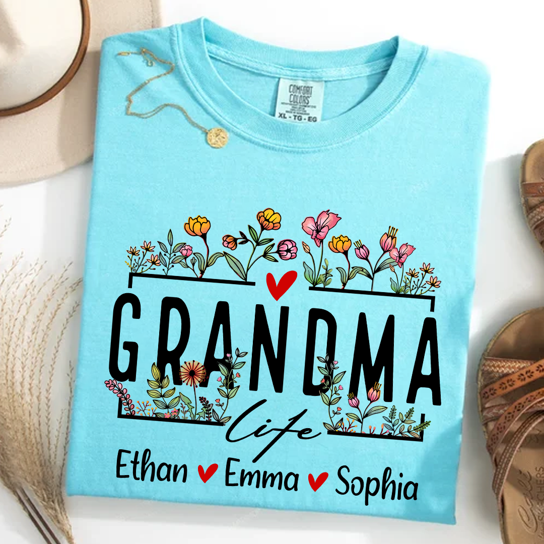 Comfort Colors® Grandma Life Wildflower And Kids T-Shirt, Gift For Grandma T-Shirt