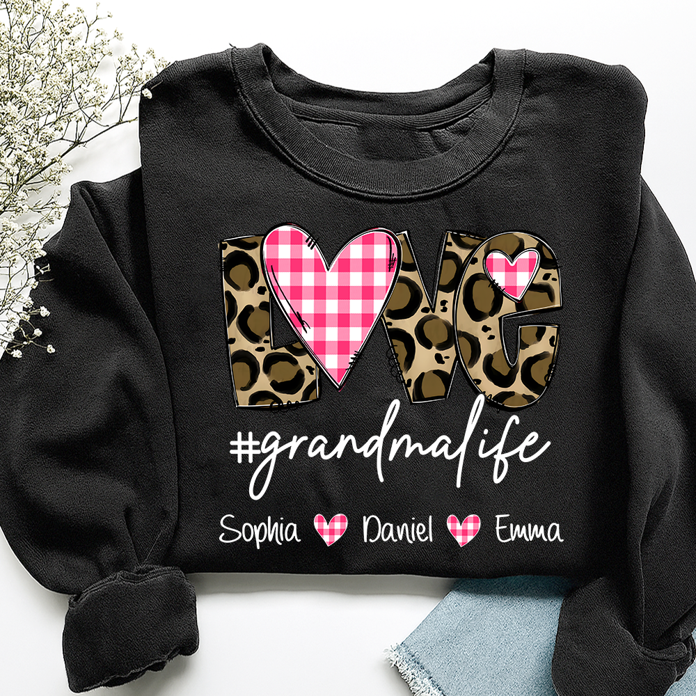Personalized Grandma Sweatshirt Love Grandmalife with Names, Custom Family Crewneck