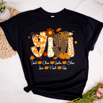 Personalized Pumkin Grandma TShirt, Custom Gigi Nickname with Kids’ Names