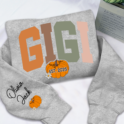 Custom Grandma Autumn Pumkin Sweatshirt, Personalized For Gigi And Kids