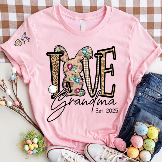 Personalized Love Gigi Easter T Shirt, Bunny And Egg Design With Names For Grandma
