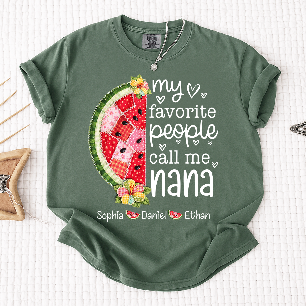 Comfort Colors® Personalized Nana T-Shirt My Favorite People Call Me with Names Watermelon Graphic Family Gift