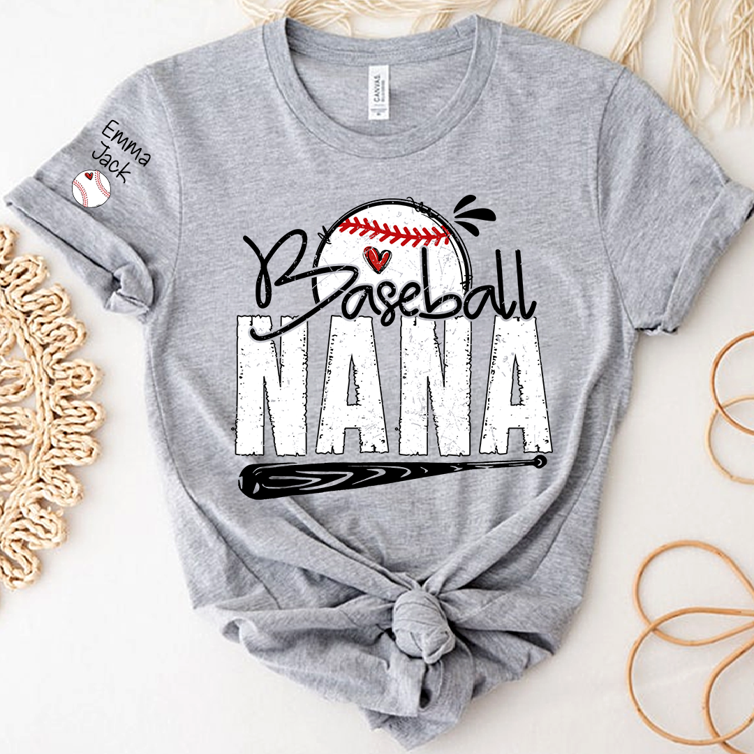 Baseball Nana Shirt Personalized with Kids Names, Game Day Sports T Shirt for Proud Grandma