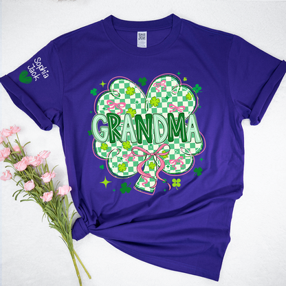 Heart Mimi T-Shirt For St Patrick’s Day, Personalized Grandma Shamrock Clover T Shirt With Kids Names