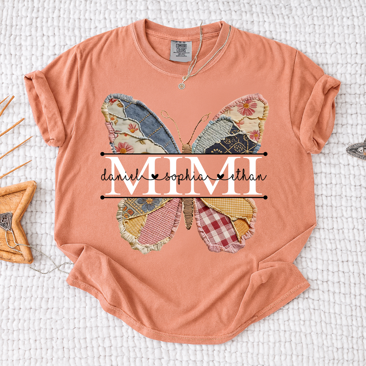 Comfort Personalized Mimi Butterfly Shirt, Custom Grandchildren Names Family T Shirt