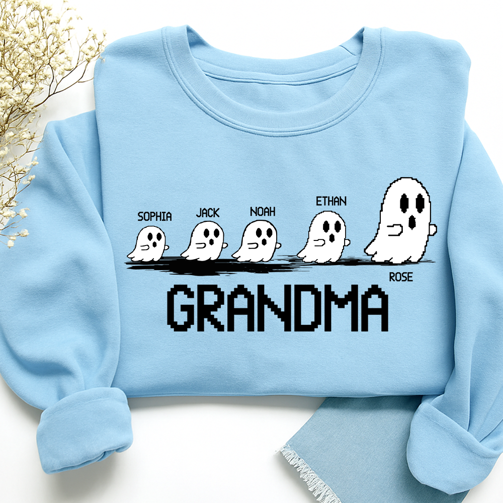 Personalized Grandma Ghost Sweatshirt, Custom Grandma And  Grandkids Names Halloween Gift