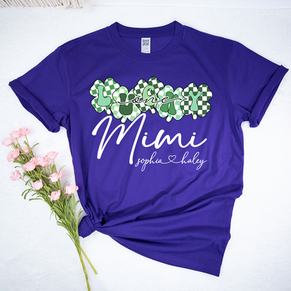 Custom Mimi Shirt with Grandchildren Names, Lucky Clover St Patrick’s Day Grandma Tee, Personalized Irish Style Family Shirt