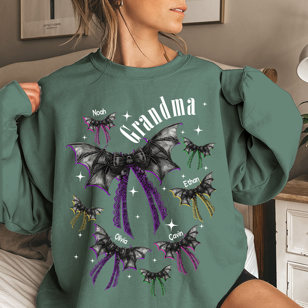 Grandma Halloween Sweatshirt, Personalized Family Spooky Bow for Grandma And Kids