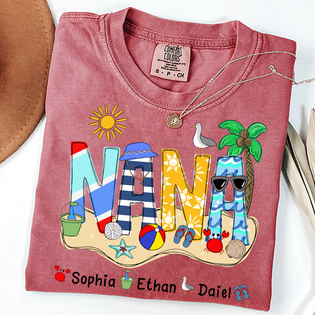 Comfort Colors® Summer Nana Tshirt, Custom Nickname With Grandkids Name, Love Summer 2025
